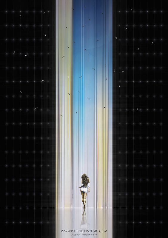 свет, поток, вертикаль, силуэт, девушка, мистика, портал, концепт, матрица Вертикальные потоки светаphoto preview