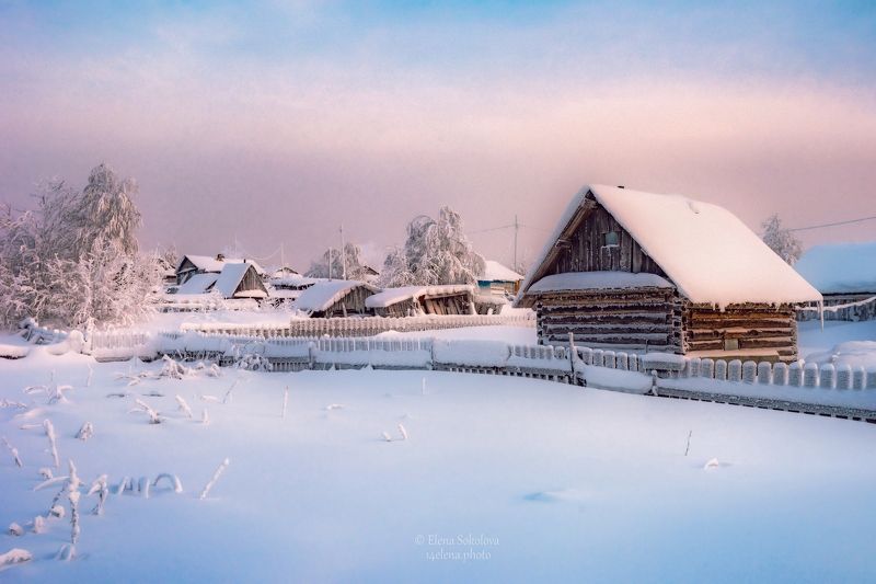 зима, деревня, село, вечер Вечерние краски зимыphoto preview