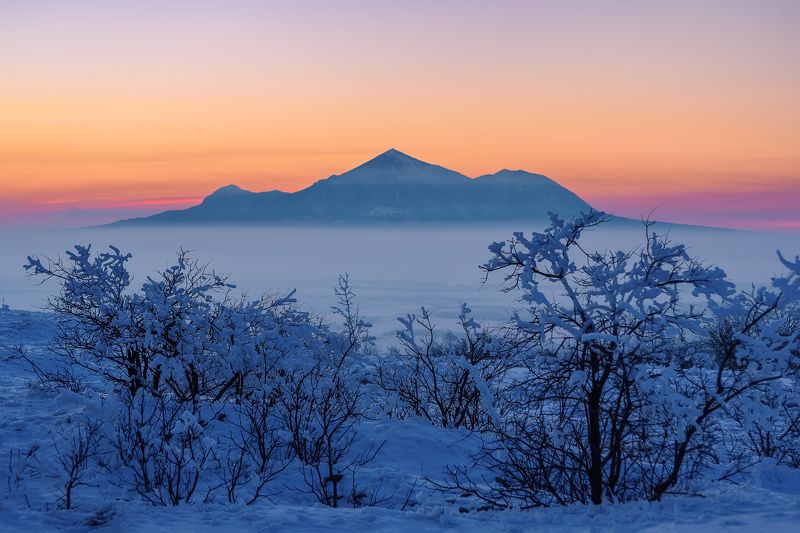 кавказ, горы, вечер, закат, гора, зимний вечер, кмв, кавказские минеральные воды, бештау, машук Морозный вечерphoto preview