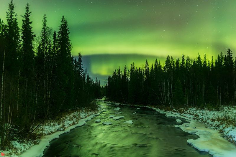 река пила, мурманская область, северное сияние, аврора Река Пилаphoto preview