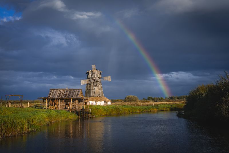 Кенодеревня, радуга, вечер Мельница и Радугаphoto preview