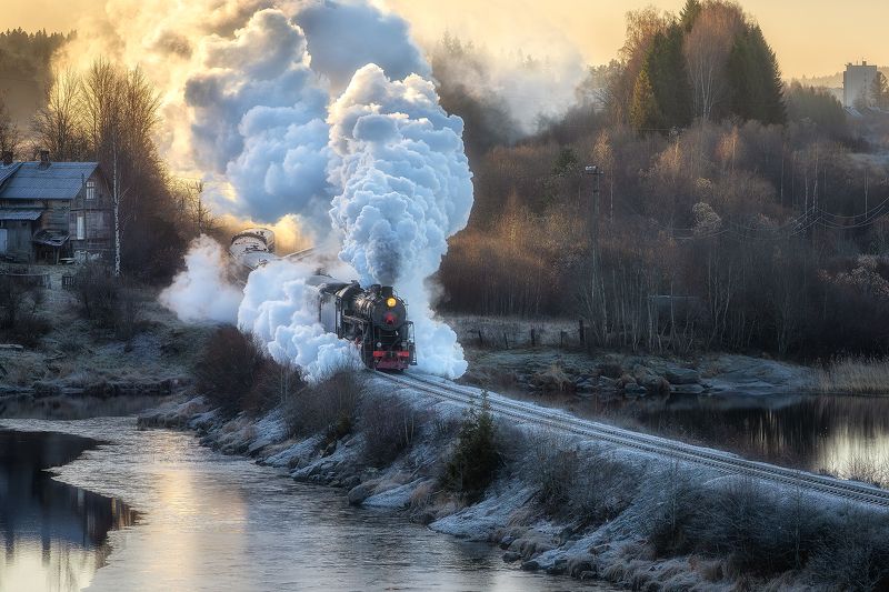 фототур, природа, пейзаж, карелия, сортавала, туризм, рускеальскийэкспресс, зима, рождество, экскурсия, Паровое шоу от Рускеальского экспресса.photo preview