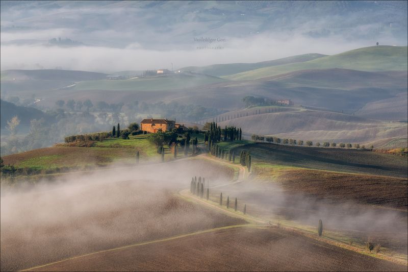 italy,san quirico d\'orcia,italia,италия,тоскана,pienza,кипарис,toscana,осень,tuscany,cipressi,belvedere,пьенца,тени,туман А мимо проплывал туманphoto preview