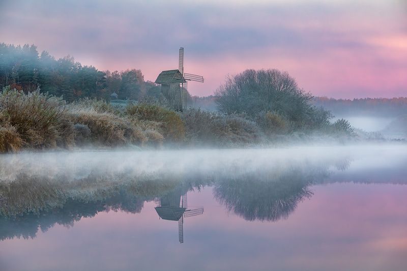 фототур, туризм, псковская область, пушгоры, обучение фотографии, осенний тур, мельница, утро, рассвет, пейзаж, природа, Сказочное утро в Пушкинских горах.photo preview