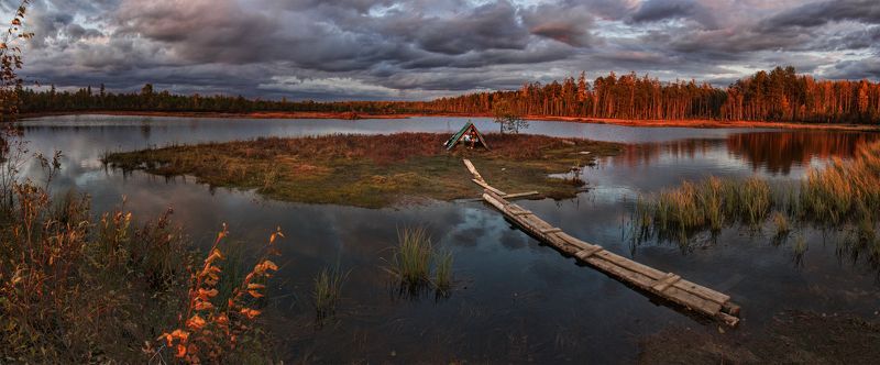 закат, озеро окунево, осень, югра, Рыжая осеньphoto preview