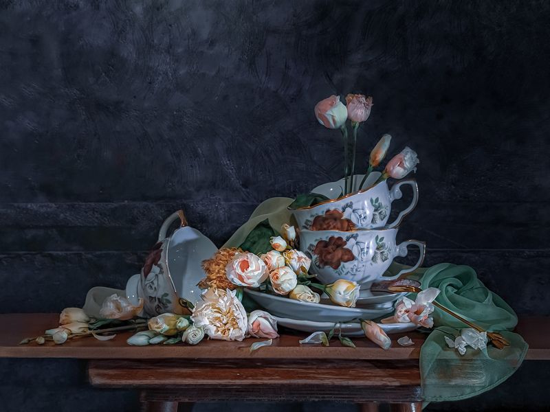 натюрморт, низкий ключ, darkphoto, цветы, эустома, чайные_истории, посудафото на телефон Зима... Кофе и эустома...photo preview