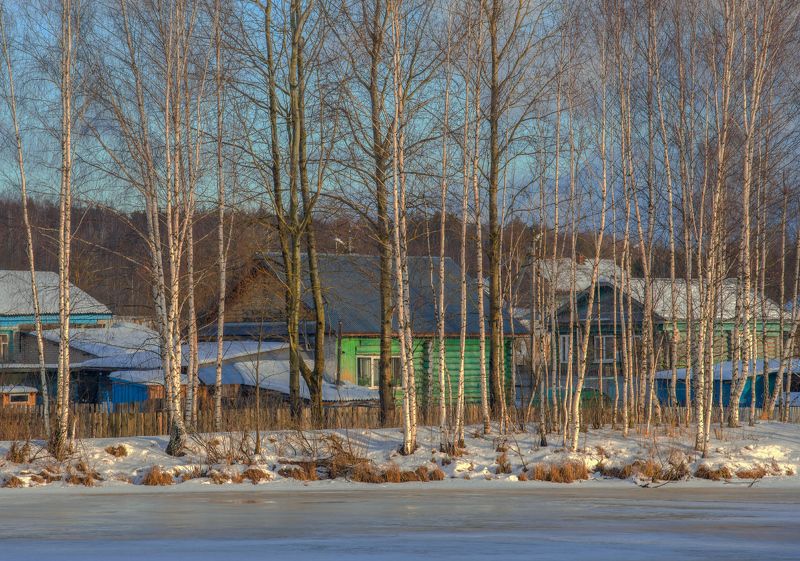 зима вечер деревня берег деревья серково Старое Серково. Вечер.photo preview