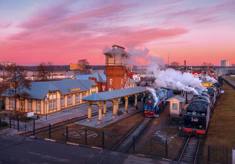 паровозное депо, красный балтиец, паровоз, москва, закат, moscow, winter Паровозное депо Подмосковнаяphoto preview