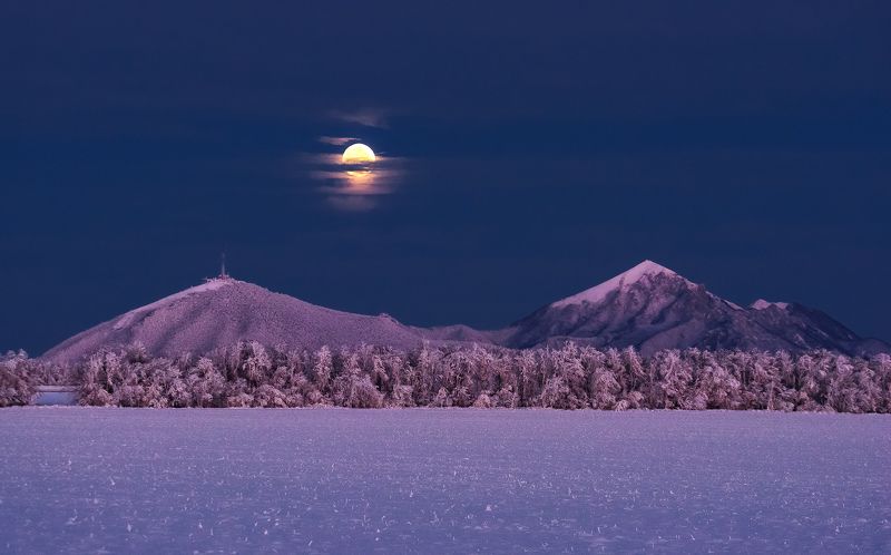 кавказ, кмв, кавказские минеральные воды, горы, зима, бештау, машук, лунная ночь, полнолуние, луна Синяя ночьphoto preview