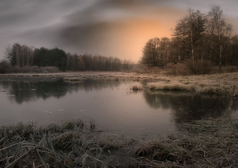 пейзаж, природа, осень, лес, пруд, лед, небо, облака Осенние зарисовки IXphoto preview