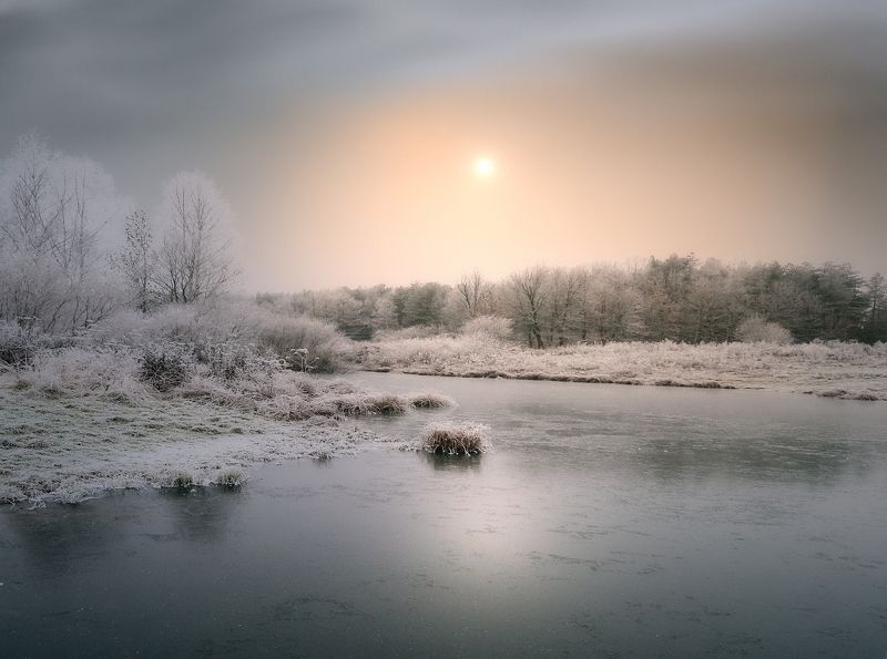 пейзаж, природа, осень, лес, пруд, лед, небо, солнце, облака, иней Осенние зарисовки XIphoto preview