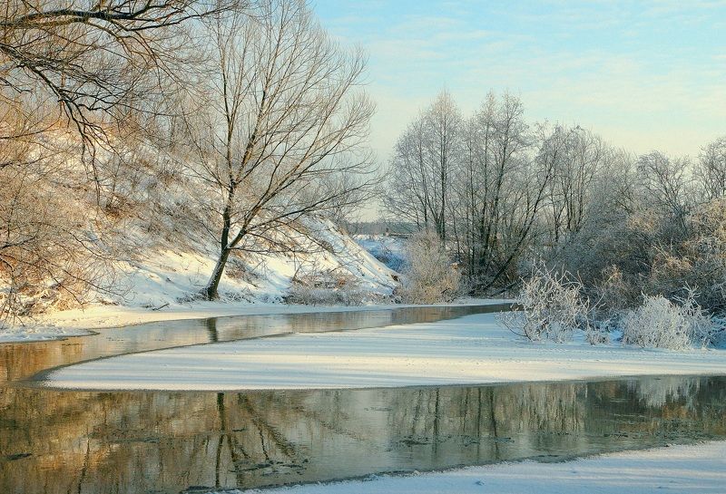 зима река снег солнце Зимняя нежностьphoto preview
