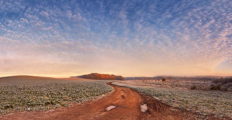беларусь, иней, облака, октябрь, осень, панорама, поля, рассвет, утро Морозное утроphoto preview