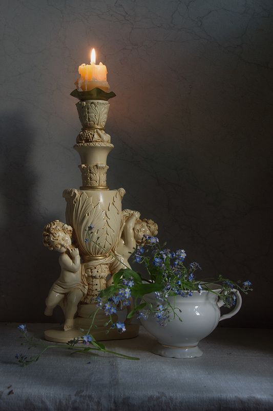 незабудки, свеча, подсвечник Тишина вечерняяphoto preview
