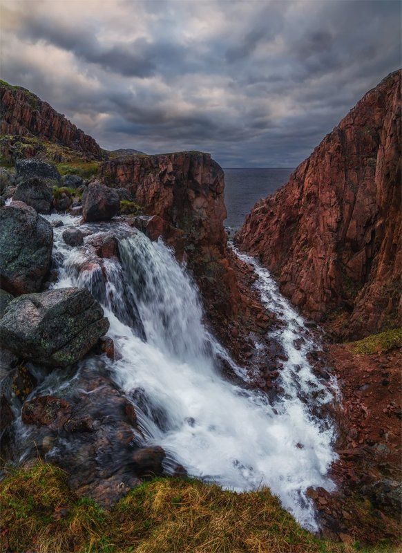 Водопад, Горы, Лето, Море, Пейзаж, Природа, Север, Скалы *photo preview