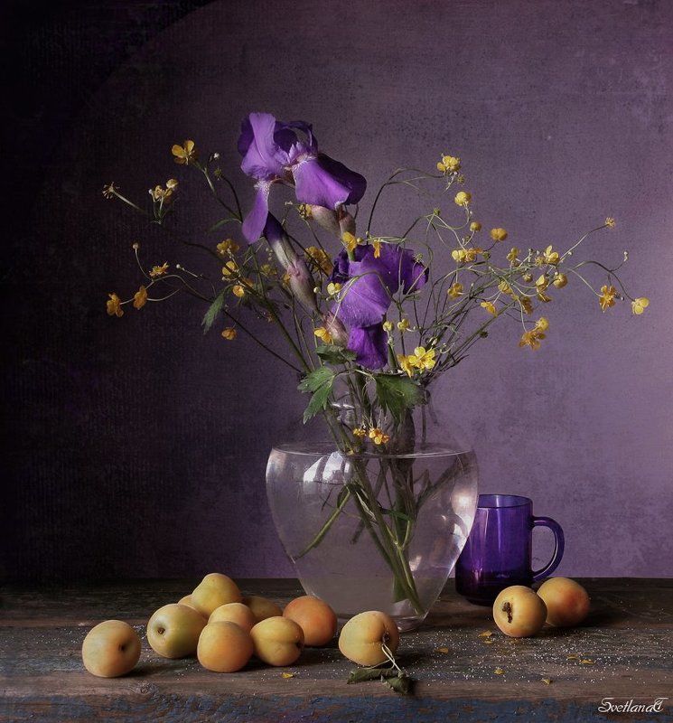 Абрикосы, Ирисы, Натюрморт, Фотонатюрморт, Цветы photo preview