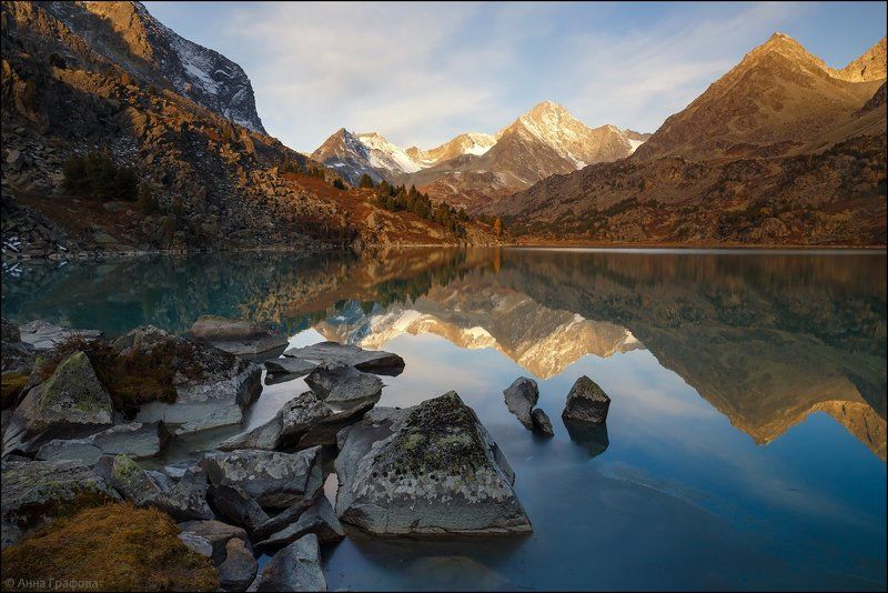 алтай, аня графова, горный алтай, горы, дарашколь, катунский хребет, сентябрь Утреннее зеркало Дарашколяphoto preview