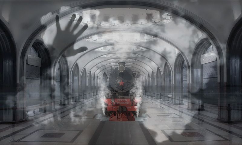 метро, москва, архитектура, транспорт, город, композитное, коллаж, остальное, разное, другое станция метро Маяковская. Посадки нет. фото превью