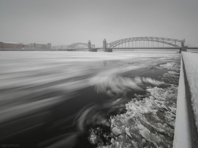 санкт-петербург, спб, россия, питер, spb, saint-petersburg, piter, russia, нева, большеохтинский мост, мост петра великого Невский ледоход 2024 - Большеохтинский мост фото превью