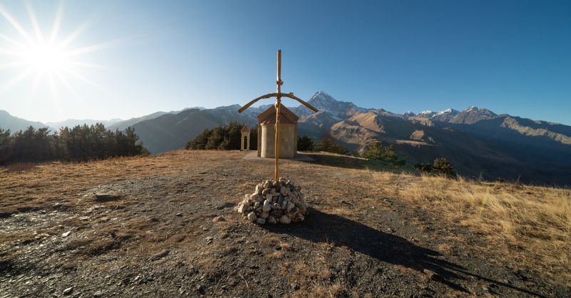 Грузия, Казбеги, Степанцминда, Монастырь Отцов пророка Илии, georgia, Гора Казбек,  Январский вид на гору Казбекphoto preview