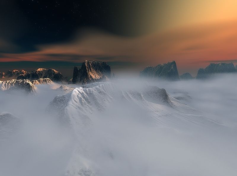 пейзаж, природа, зима, горы, туман, снег, небо, облака Туманы горphoto preview