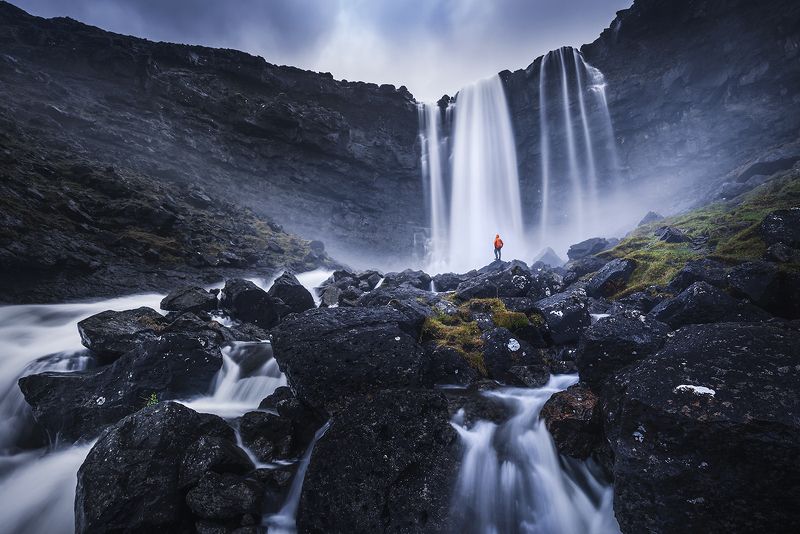 landscape, nature, scenery, rocks, waterfall, longexposure, пейзаж, рассвет, faroe Fossa waterfall, Faroe islandsphoto preview