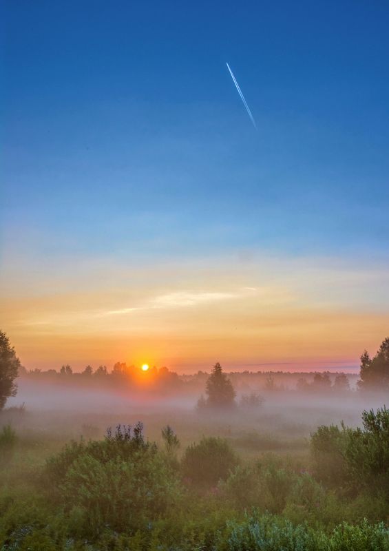 природа пейзаж восход солнце туман лето подмосковье Взлет на восходеphoto preview