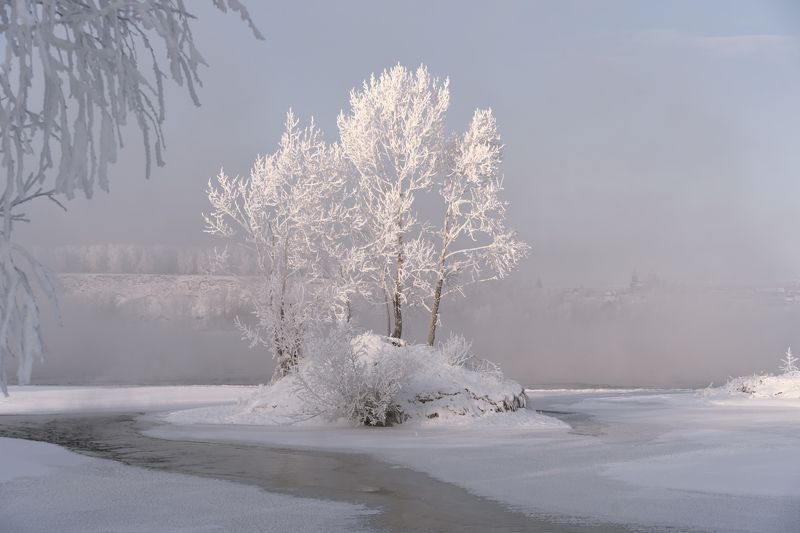 Туман, зима, Енисей, река Пробуждение фото превью