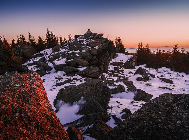 sunrise,snow,landscape,winter,sun,czechia,ore mountains,olympus Before sunrisephoto preview