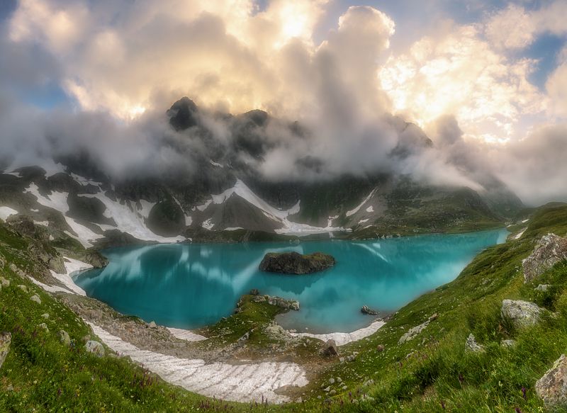 запалный кавказ, карачаево черкесия, кавказский заповедник, большое имеретинское, озеро безмолвия, закат Очарование горных озёрphoto preview