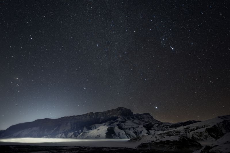 Ночь, горы, звезды, млечный путь, ночной пейзаж, астрофотография, кавказ, Приэльбрусье, зима, снег Ночь над Актопракомphoto preview