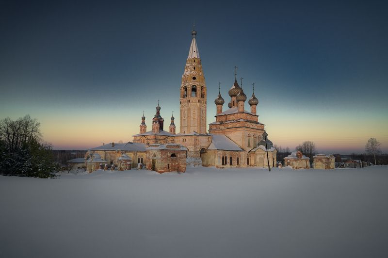 россия, село, деревня, парское, зима, храм, церковь, православие, ивановская область, вечер После закатаphoto preview