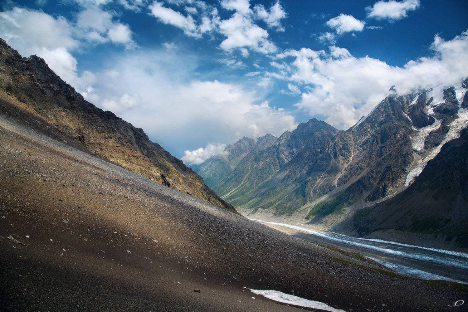 перевал. горы. ледник. снег, облака. небо, осыпь, Алексей Ретюнских