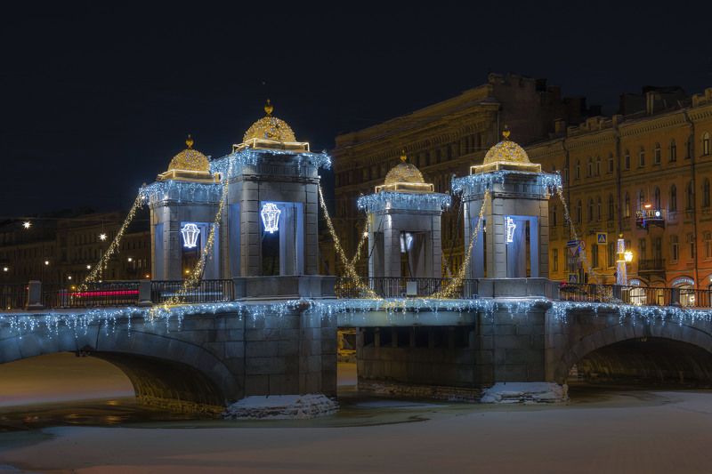 Мост, Мост Ломоносова, Петербург, город, огни, ночной город Новогодний Петербургphoto preview