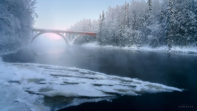 карелия, янисйоки, зима, мороз, мост, река, лёд Острый лёдphoto preview