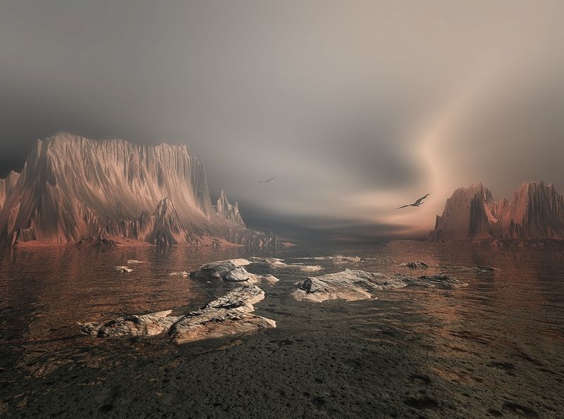 пейзаж, природа, море, горы, рифы, небо, чайки, облака Рифыphoto preview