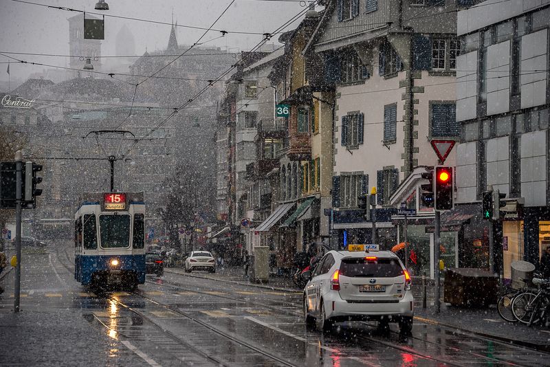 Зима, Снег, Снегопад, Цюрих, Швейцария, Щвецария Большой снегопад в маленьком городеphoto preview
