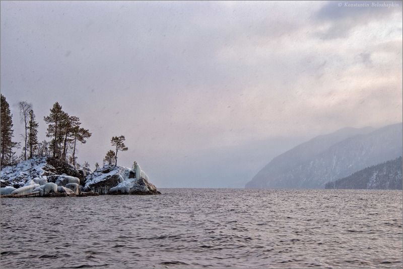 алтай, вечер, телецкое озеро, чичилган, январь У мыса Чичилганphoto preview