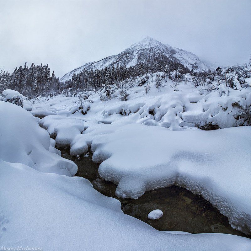 кавказ, домбай, зима, утро, снег, ущелье, горы Утро в ущелье Домбай-Ульгенphoto preview