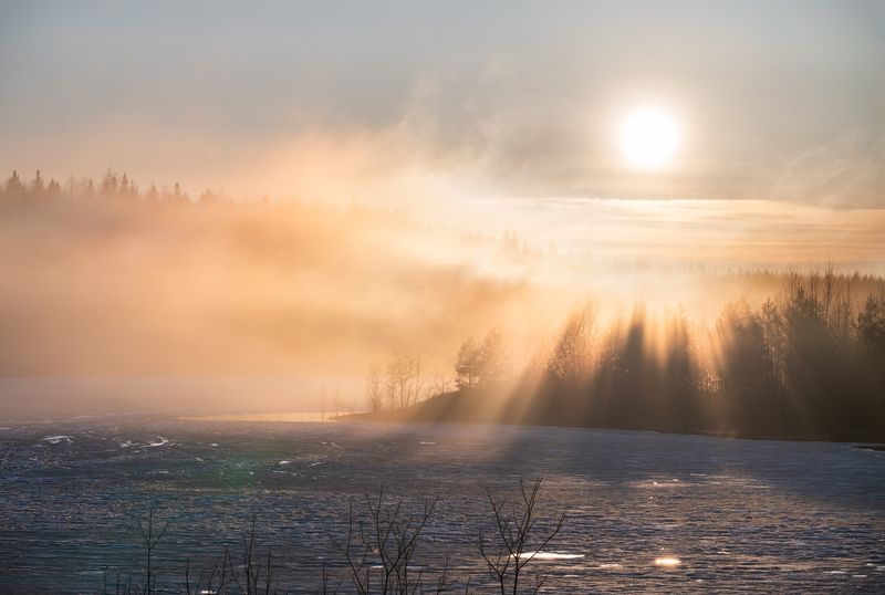 Майский вечерний туман над озеромphoto preview
