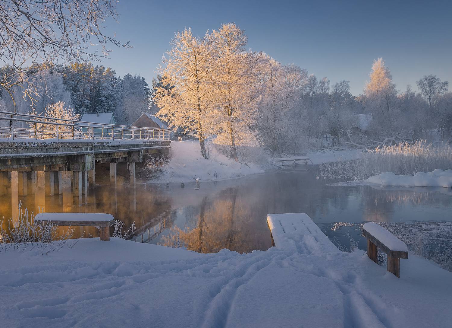 утро рассвет мороз река, Andrew Kuzmin