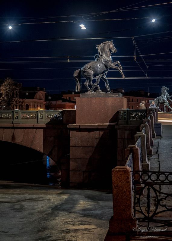 городской пейзаж, архитектура, ночной город, аничков мост, мосты, санкт-петербург Аничков мостphoto preview