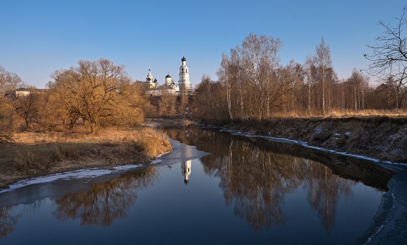 зима,вечер,февраль,река,храм,небо,облака,отражение,свет,лучи тёплый февральphoto preview