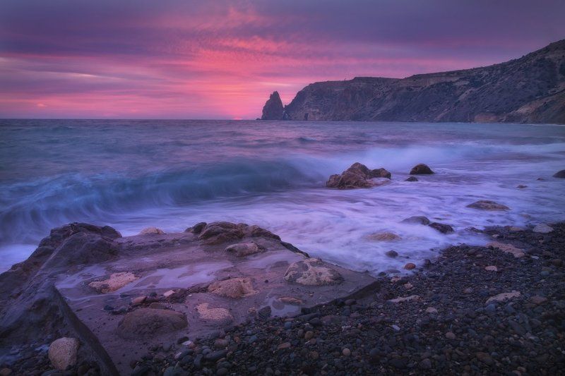 Вода, Волны, Закат, Камни, Крым, Море, Морская вода, Морские пейзажи, Мыс Фиолент, Пейзаж, Пляж, Путешествия, Скалы, Фиолент, Черное море, Яшмовый пляж Волны омывали камни.......photo preview