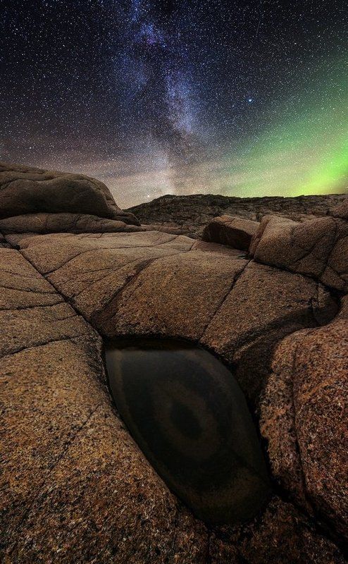 Кольский п-ов, Млечный путь, Осень, Побережье, Северное сияние, Териберка \