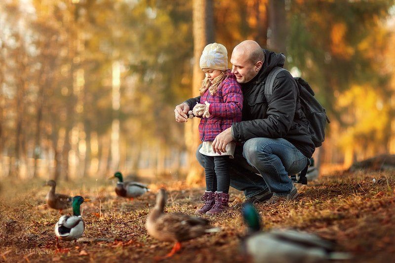 Девочка, Золотая осень, Папа, Папа с девочкой, Парк, Утки 777photo preview