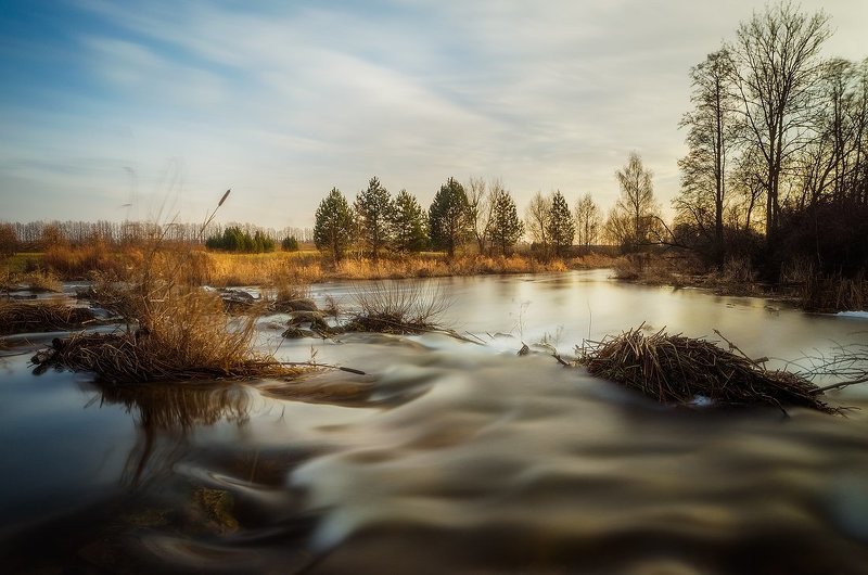Evening, Long exposure, Rapids, River, Trees, Water, Winter Restless watersphoto preview