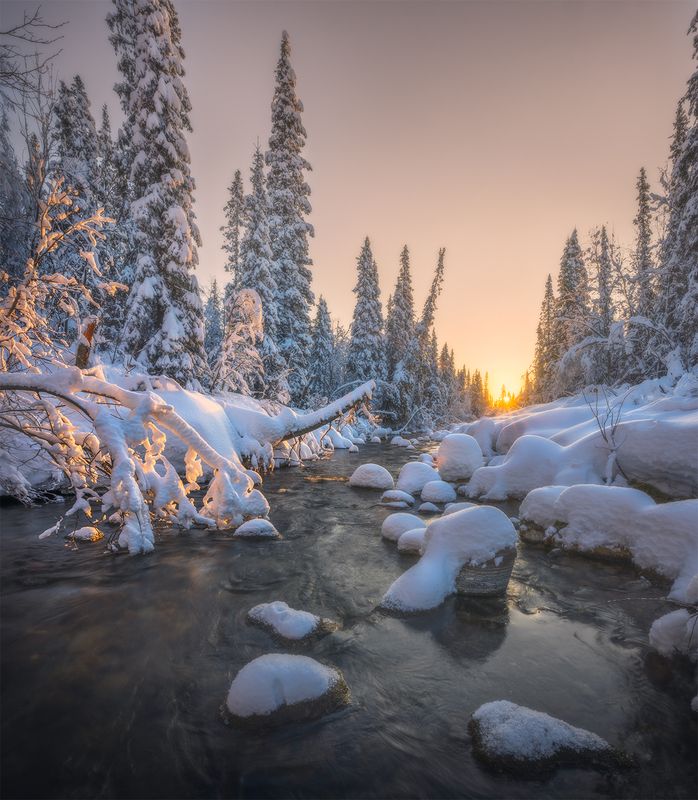 кольский, река, свет, солнце, снег, зима Зажигательный денёк. фото превью