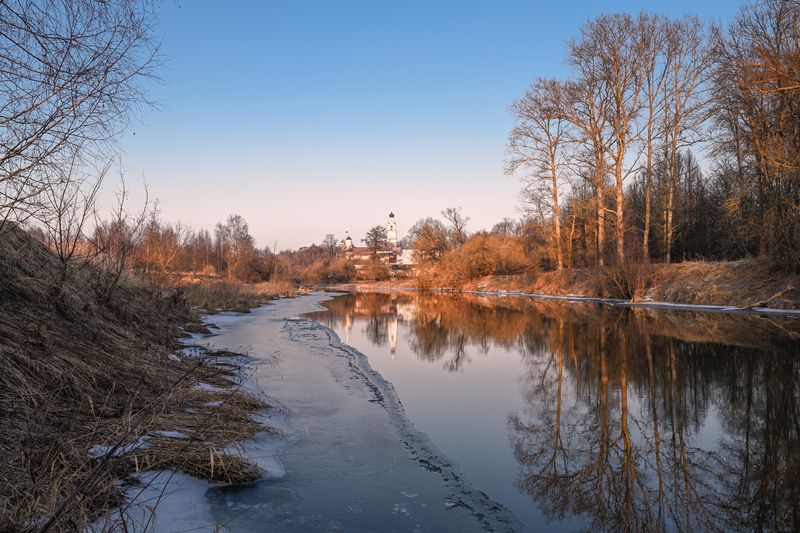 зима,вечер,февраль,река,храм,небо,свет,краски,отражение февральский вечерphoto preview