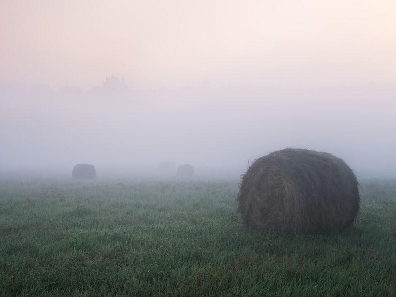 рассвет, поле, россия, туман, сено, трава, утро Рассвет в поляхphoto preview